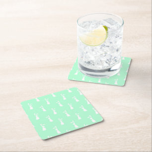 Green Pastel White Rabbit Easter Spring Season Square Paper Coaster