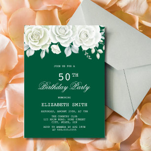 Green Pastel White Rose Greenery Birthday Invitation