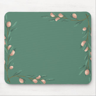 Green pastel with pink flowers mouse mat