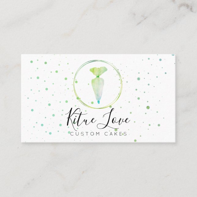 Green Pastry Bag Cake Baker Patisserie Chef Business Card (Front)