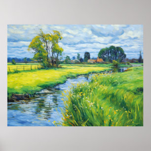 Green Pastures Along the Havel River Poster