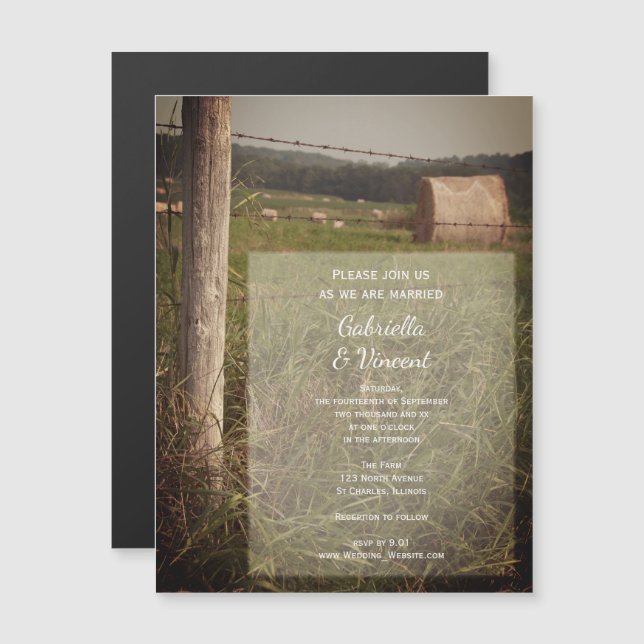 Green Pastures Country Farm Ranch Wedding Magnetic Invitation (Front/Back)