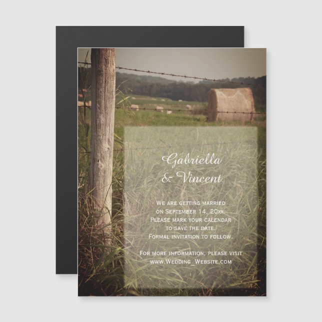 Green Pastures Country Farm Wedding Save the Date Magnetic Invitation (Front/Back)