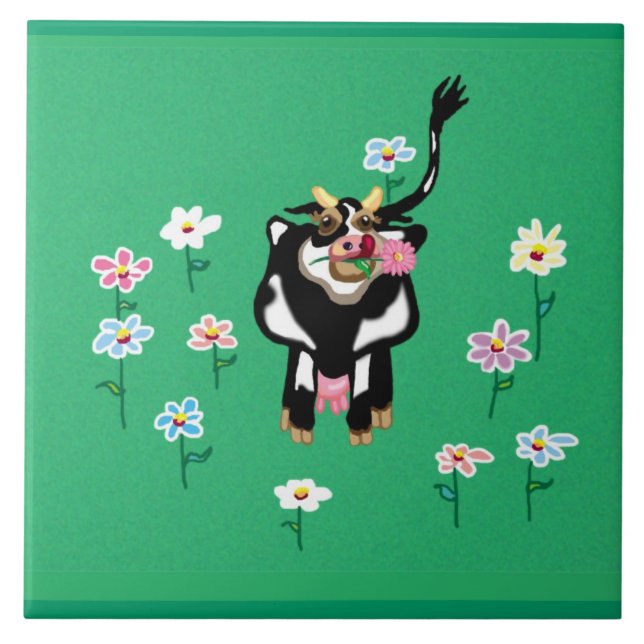 Green pastures - cow and daisies tile (Front)