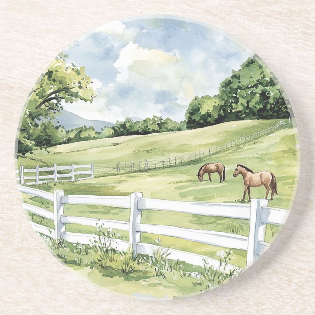 Green Pastures Ranch Horses Coaster (Front)