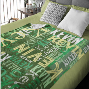 Green Patchwork of Names Urban Style Fleece Blanket