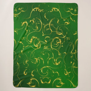 green,pattern, gold, abstract, golden, elegant, sherpa blanket