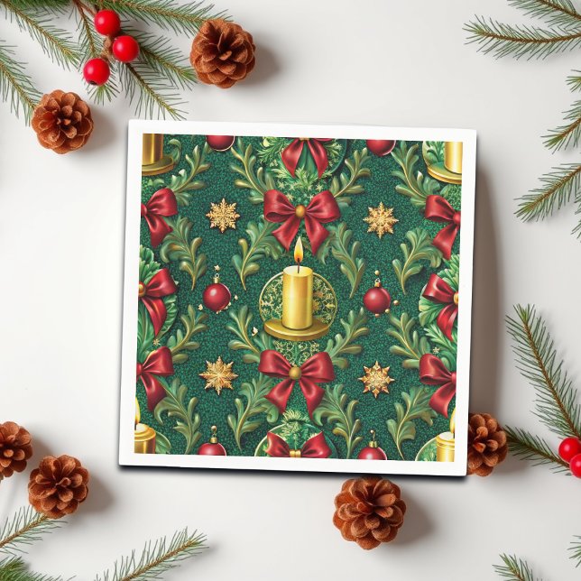 Green Pattern Gold Candle Poinsettia Flower Napkin (Creator Uploaded)