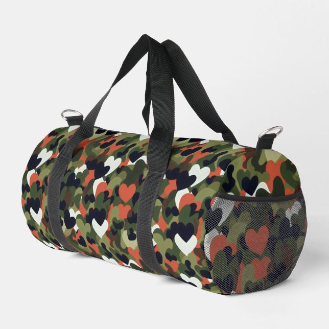 Green Pattern Heart Camouflage Duffle Bag (Right Corner)