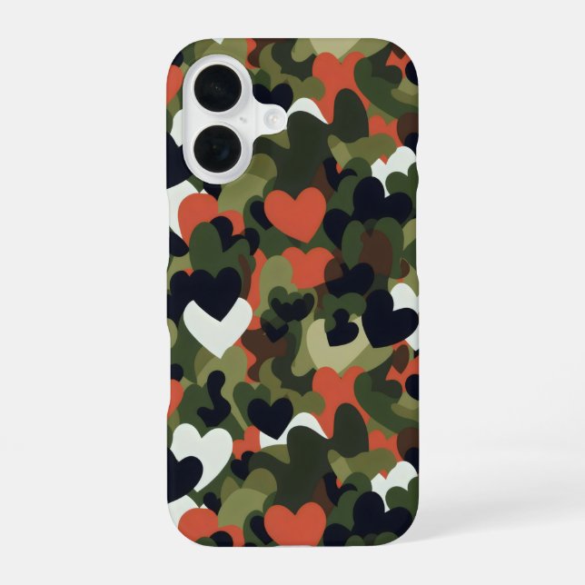 Green Pattern Heart Camouflage iPhone 16 Case (Back)