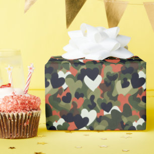 Green Pattern Heart Camouflage Wrapping Paper
