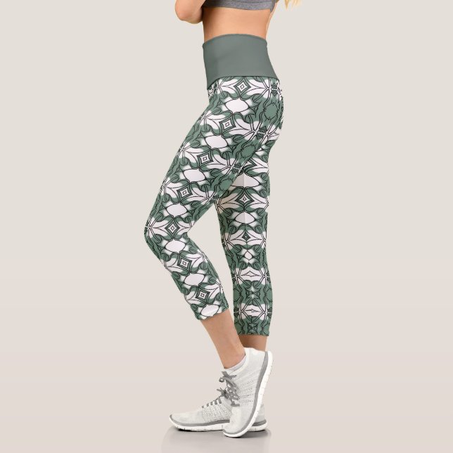 green pattern High Waisted Capris (Left)