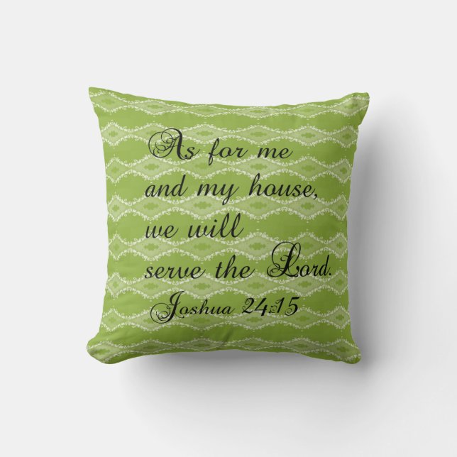 Green Pattern Joshua 24:15 Bible Verse Pillow (Front)
