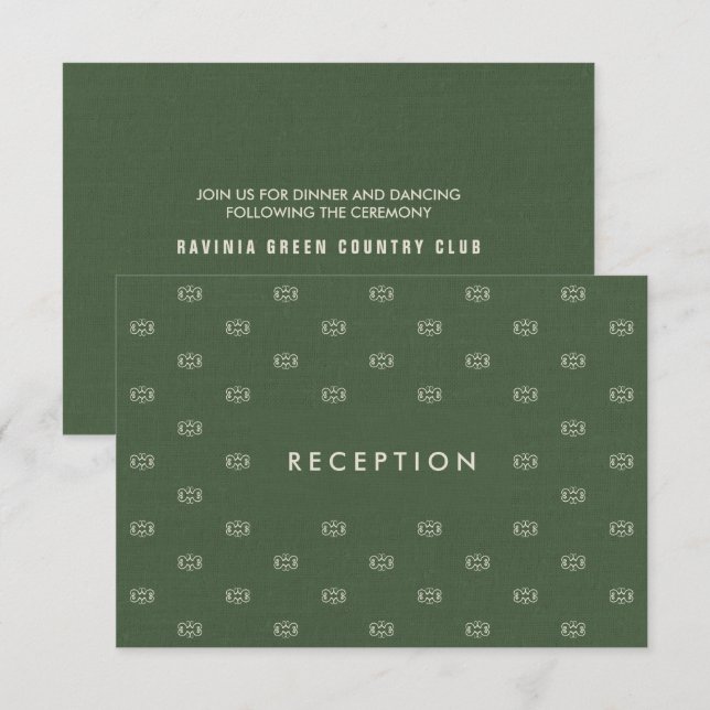 Green Pattern Wedding Reception Cards (Front/Back)