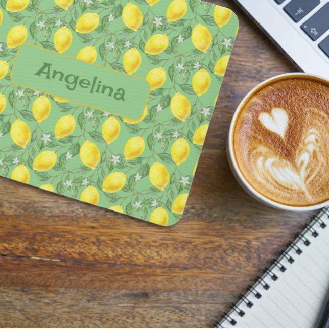 Green pattern yellow watercolor lemon mouse pad (Creator Uploaded)