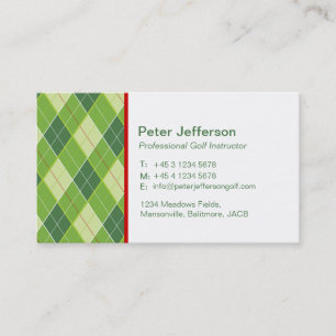 Green patterned Golf instructor business cards
