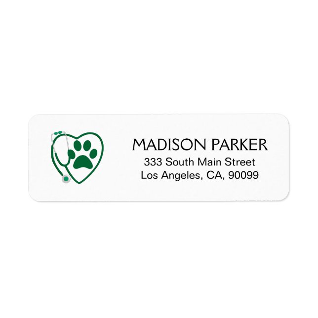 Green Paw Prints & Stethoscope Label (Front)