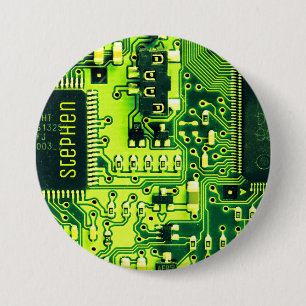 Green PCB board, electronic parts printed circuit 7.5 Cm Round Badge