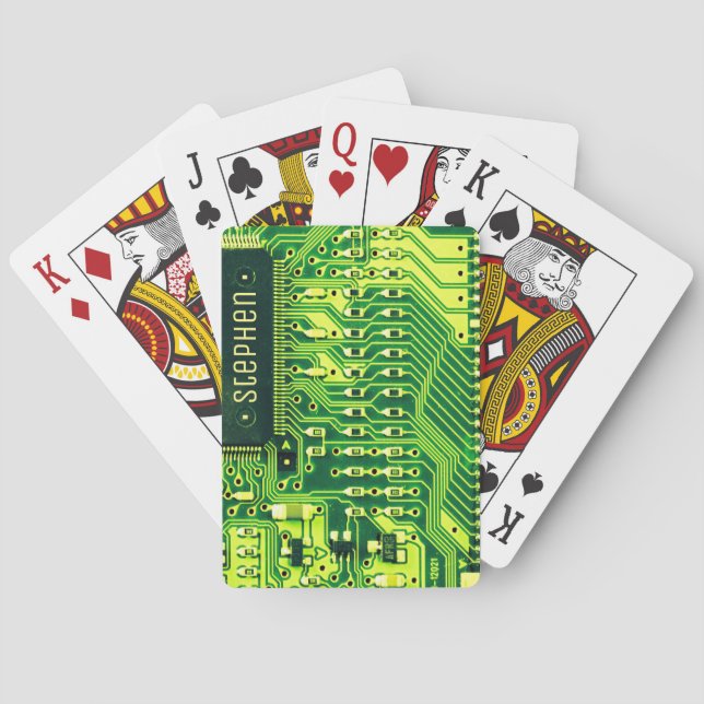 Green PCB board, electronic parts printed circuit Playing Cards (Back)