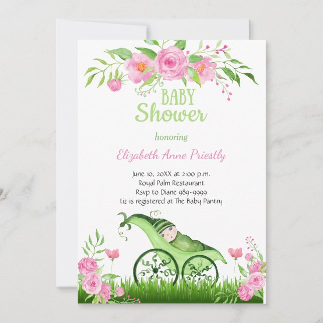 Green Pea Baby Shower Invitation (Front)