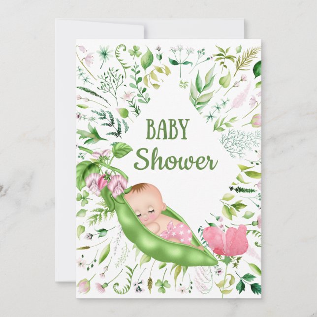 Green Pea Baby Shower Invitation (Front)