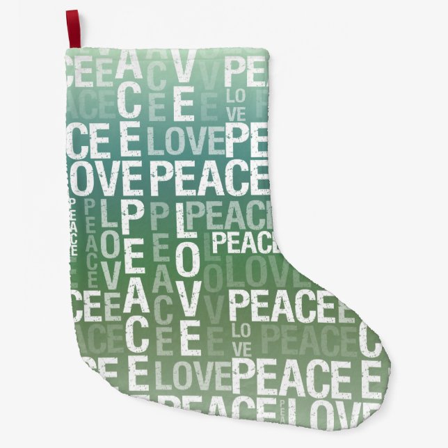 Green Peace and Love Large Christmas Stocking (Front)