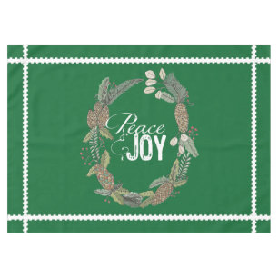 Green Peace Joy Evergreen Cones Wreath Tablecloth