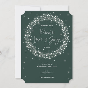 Green Peace Love+Joy Sparkling Lights Christmas Holiday Card