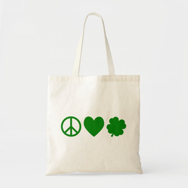Green Peace Love & Shamrocks Tote Bag (Front)