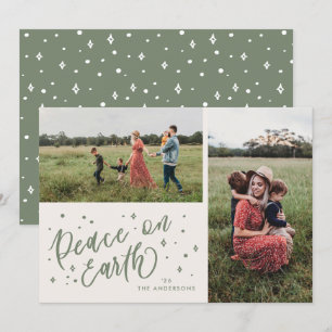 Green Peace on Earth Lettering Christmas Two Photo Holiday Card