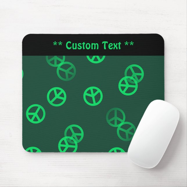 Green Peace Sign Mouse Pad w/ Custom Text (With Mouse)