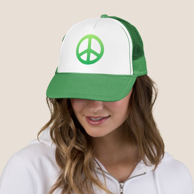 Green Peace Sign Trucker Hat (In Situ)
