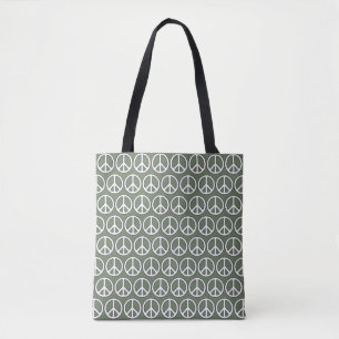 Green Peace Signs Allover Tote Bag