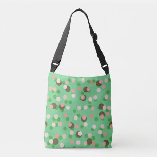 Green, peach and brown polka dot crossbody bag