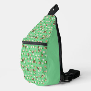 Green, peach and brown polka dot sling bag