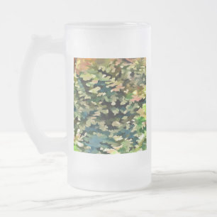 Green, Peach and Phthalo Blue Camouflage Pattern Frosted Glass Beer Mug