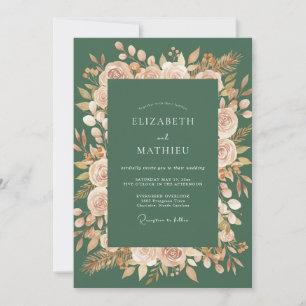 Green Peach Blossom Flourish Wedding Invitation