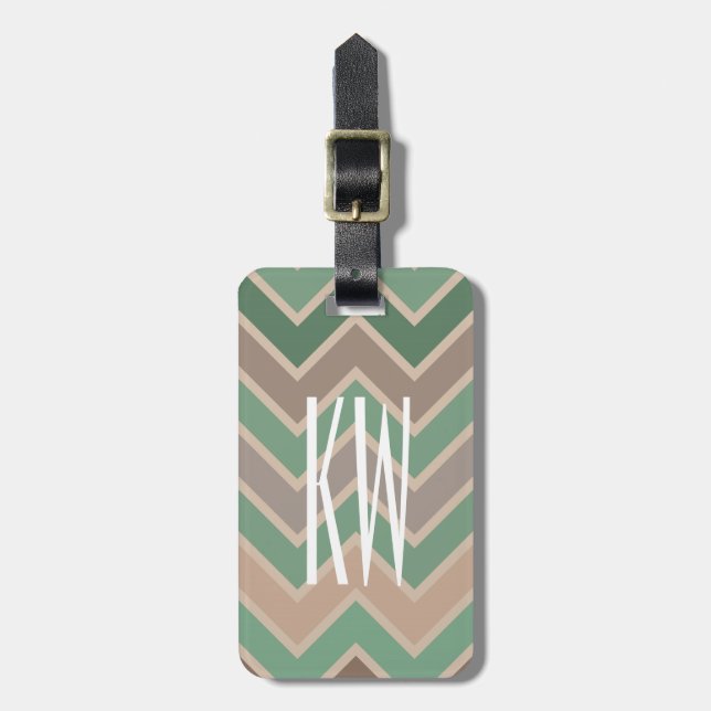 Green Peach Chevron monogram Luggage Tag (Front Vertical)