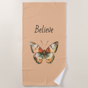 Green Peach Cream Butterfly Beach Towel