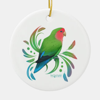Green Peach Faced Lovebird Ceramic Tree Decoration