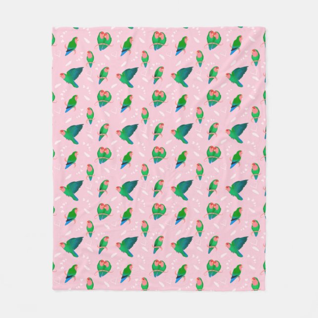 Green Peach Faced Lovebird Fleece Blanket (Front)