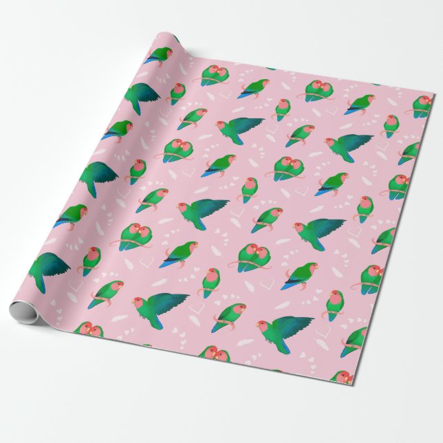 Green Peach Faced Lovebird Wrapping Paper (Unrolled)