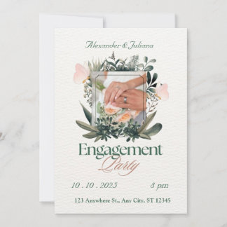 Green & Peach Floral Engagement Invitation