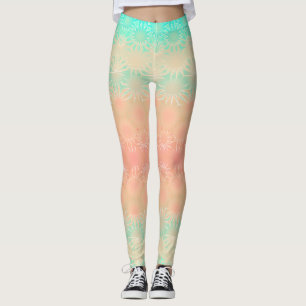 Green, Peach, Melon and Coral Geometric Leggings