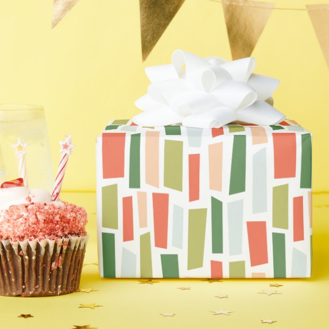 Green Peach Orange Broken Rectangle Mosaic Pattern Wrapping Paper (Birthday Party)