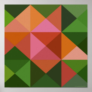 Green Peach Pink Quilt Square Art Print