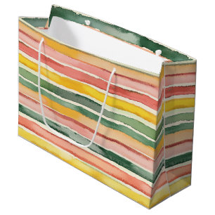 Green Peach Rose Red Yellow Stripes Birthday Large Gift Bag
