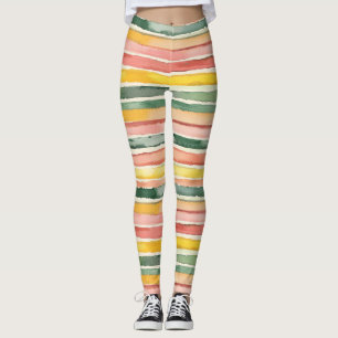 Green Peach Rose Red Yellow Stripes Leggings
