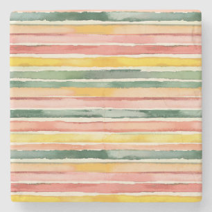 Green Peach Rose Red Yellow Stripes Stone Coaster