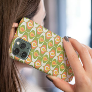Green Peach Wavy Ornaments Ogee Mid Century Modern iPhone 16 Case